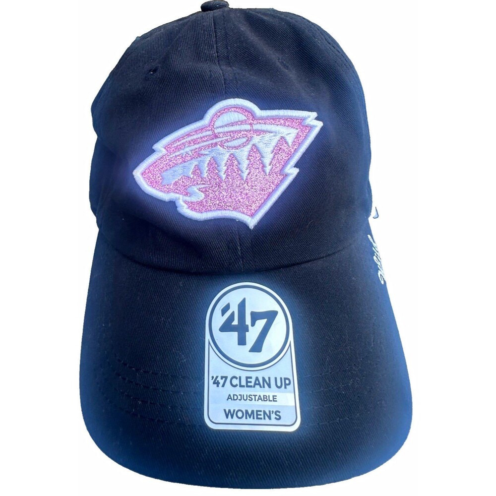 Minnesota Wild Women’s ’47 Clean Up Adjustable Hat Black Pink Glitter Logo NWT